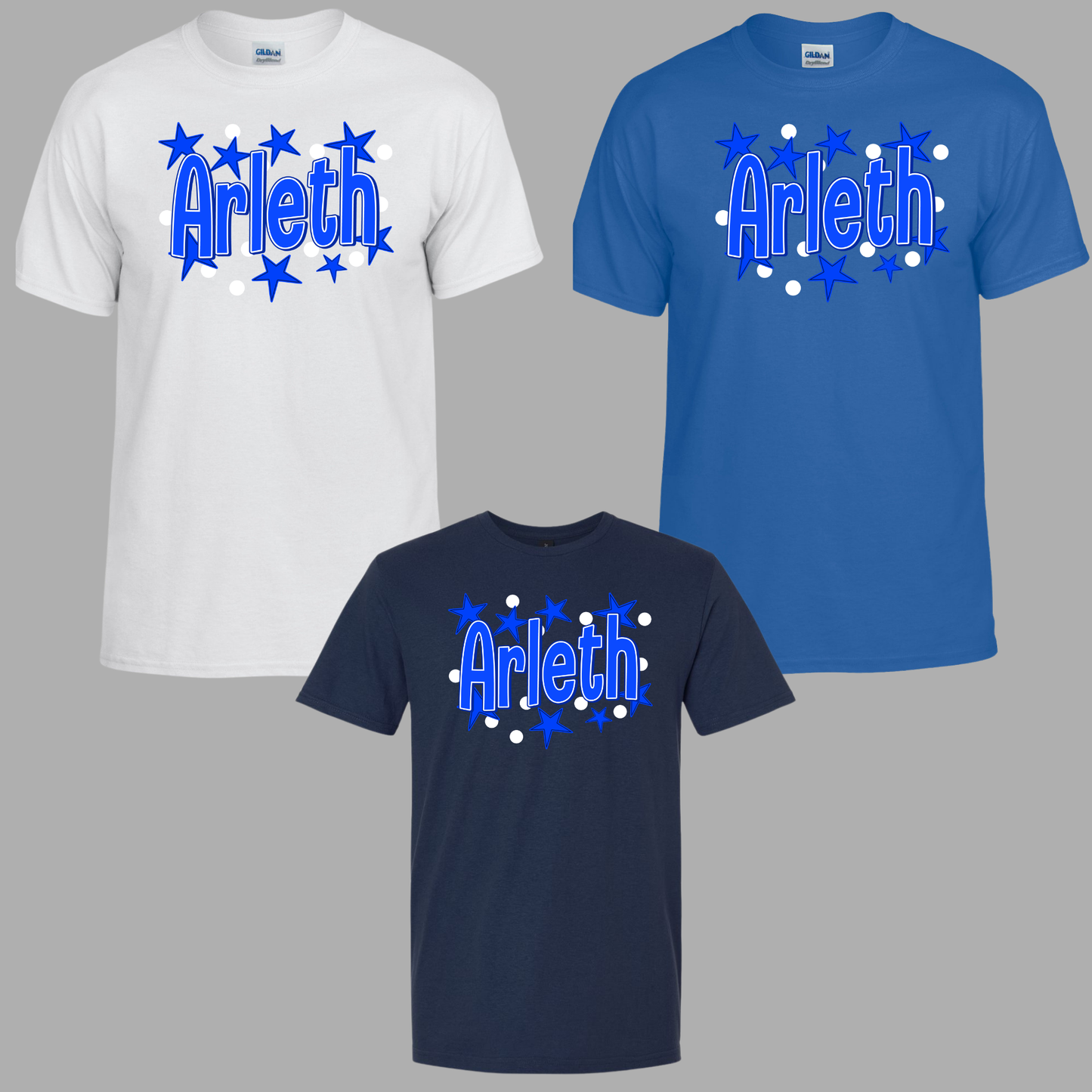 Arleth 002- ARLETH stars & dots design - Tee Shirt, Crew neck Sweatshirt, or Hooded Sweatshirt
