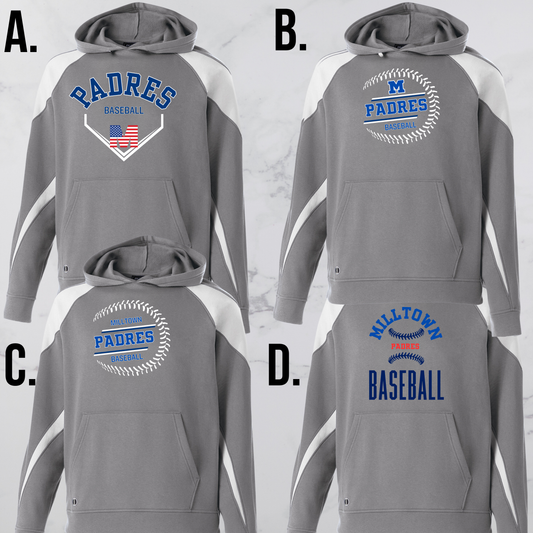 MP 010- PADRES -Holloway- Color Block Fleece Hooded Sweatshirt - GRAY and WHITE
