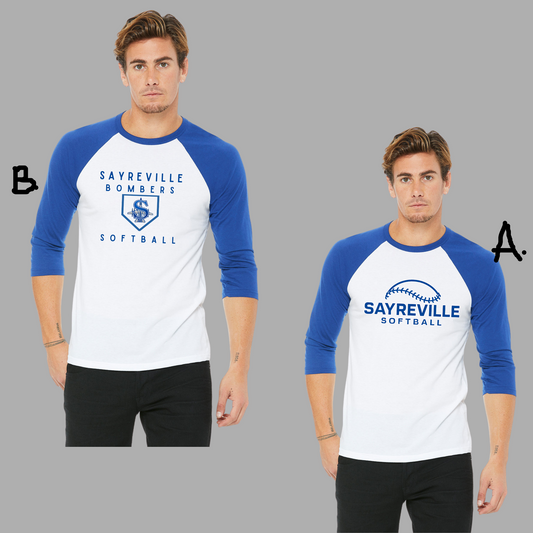 Softball 030- 3/4 sleeve Royal Blue and White shirt