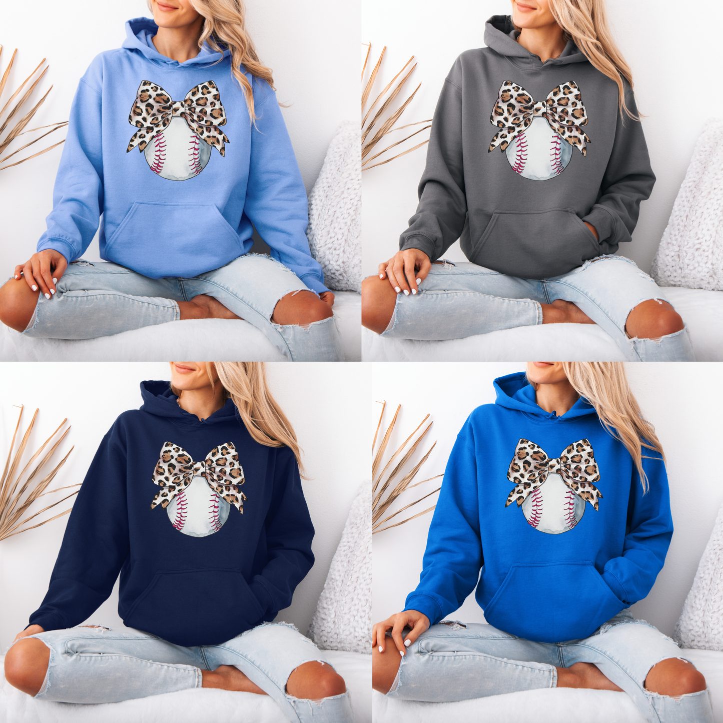 Baseball Mother's Day Collection - Cheetah Bow Baseball - (Tee- Shirt - Crewneck Sweatshirt or Hooded Sweatshirt)