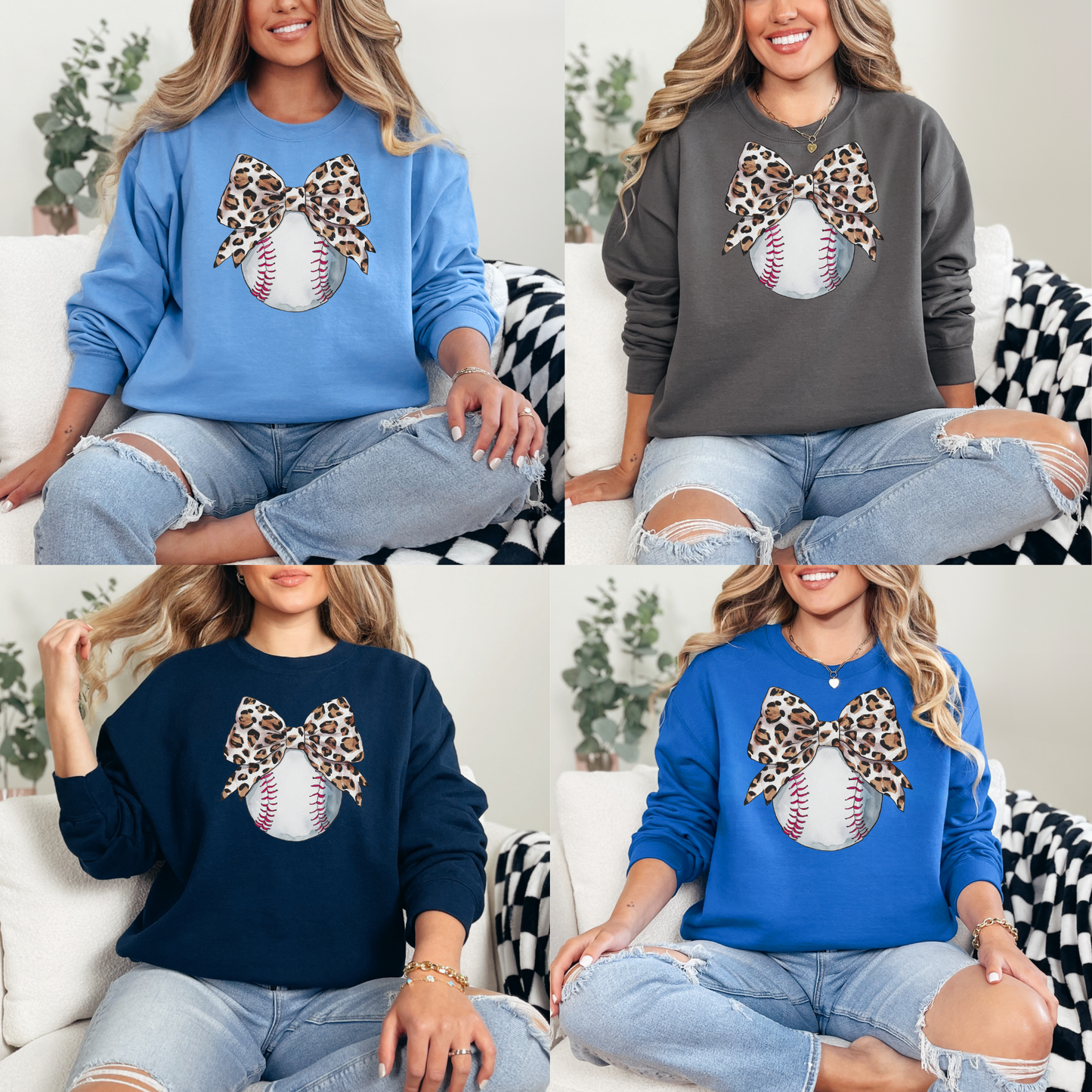 Baseball Mother's Day Collection - Cheetah Bow Baseball - (Tee- Shirt - Crewneck Sweatshirt or Hooded Sweatshirt)
