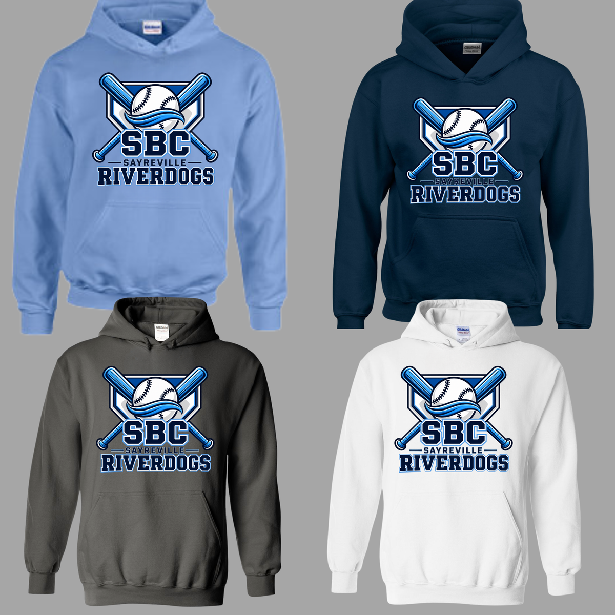 8U Riverdogs - SBC Riverdogs Ball/Homeplate/Bats design- Fleece Hooded Sweatshirt