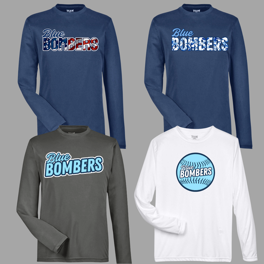 Blue Bombers 013 -Adult & Youth Unisex Performance Long Sleeve Shirt (Dri Fit) Logo Options