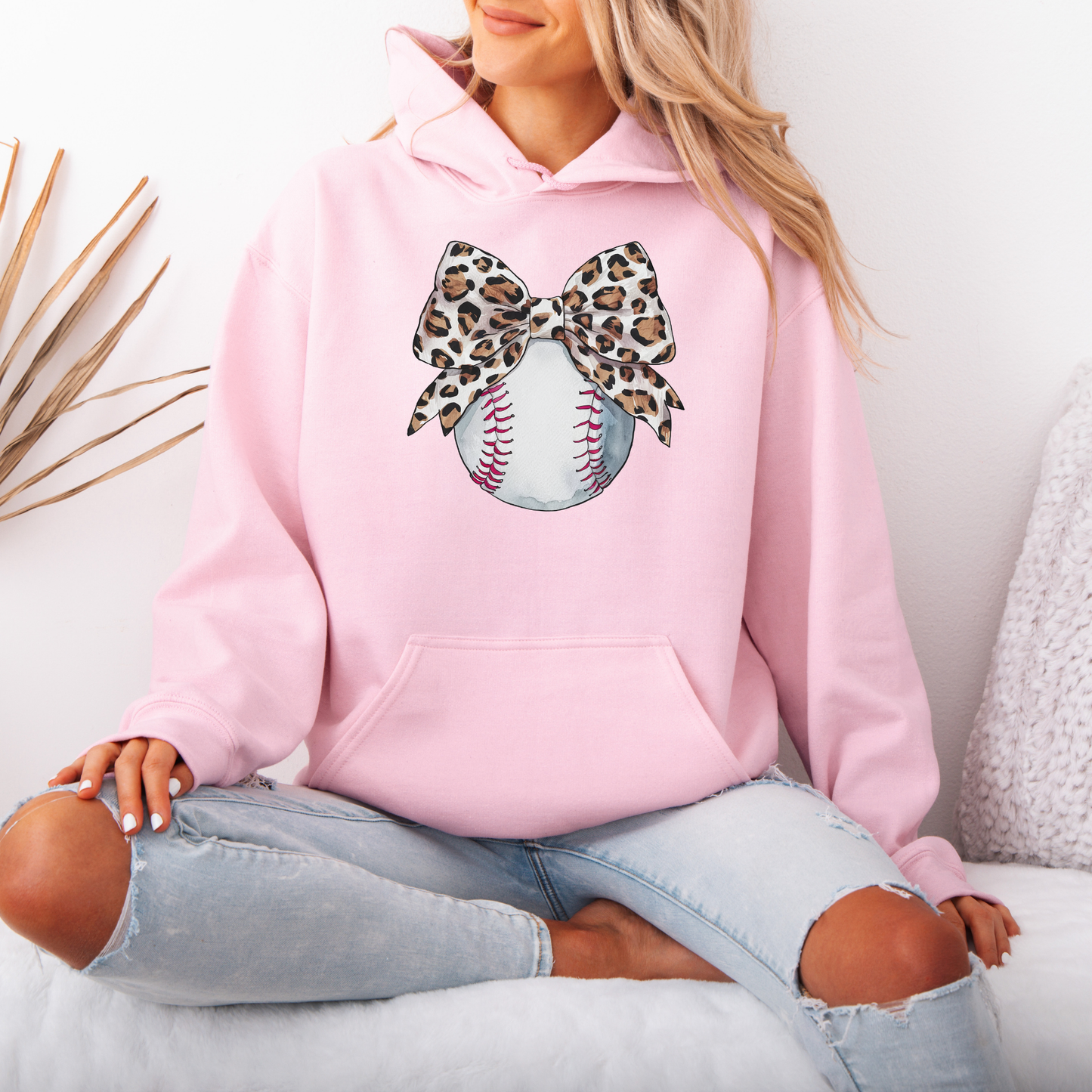 Baseball Mother's Day Collection - Cheetah Bow Baseball - (Tee- Shirt - Crewneck Sweatshirt or Hooded Sweatshirt)