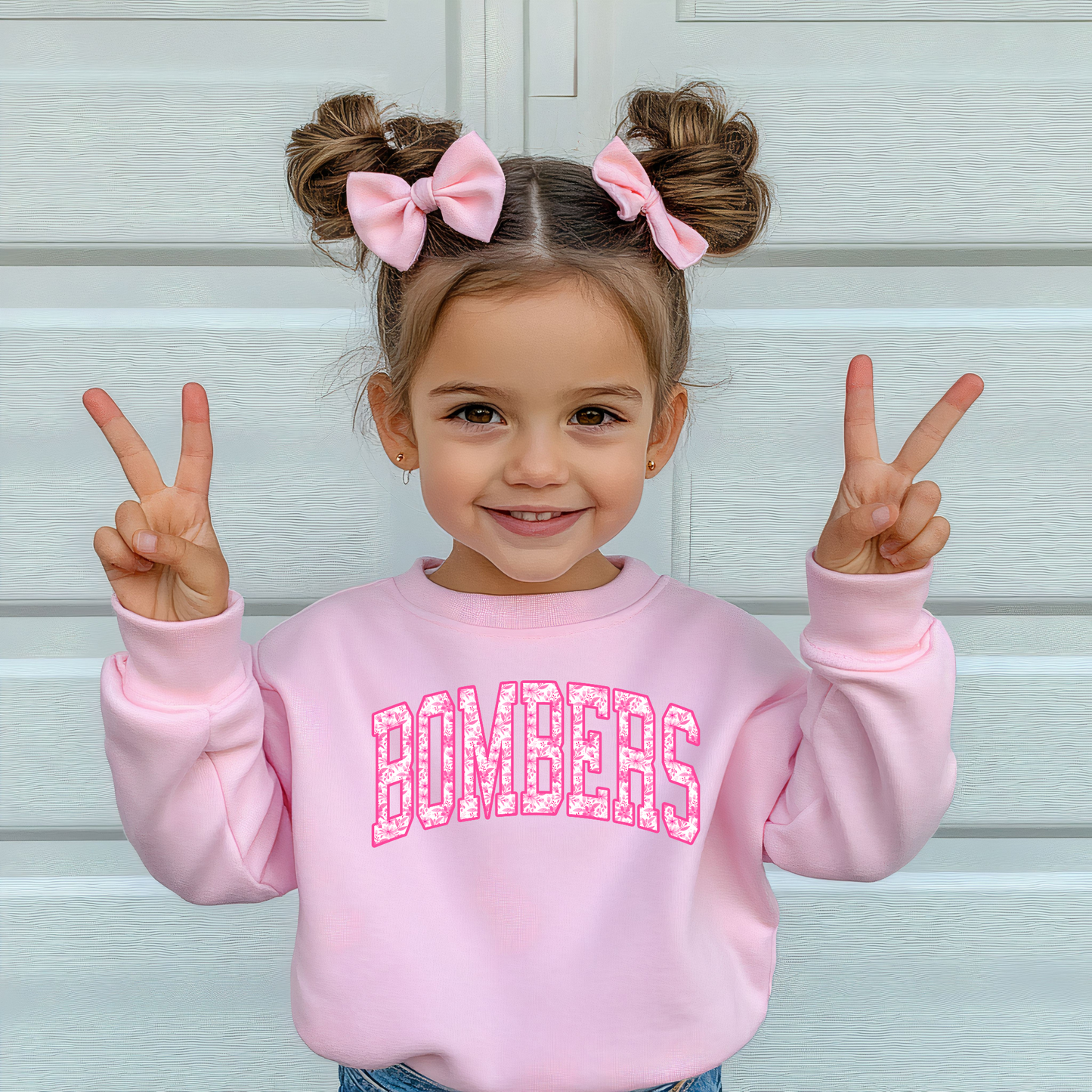 Volleyball 026 -BOMBERS PINK FLORAL - Fleece Crewneck Sweatshirt