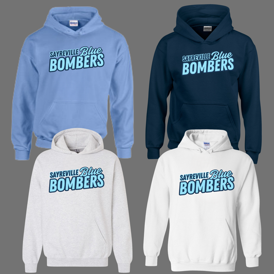 Blue Bombers -Sayreville Blue Bombers Little Blue Bubble wording - Fleece Hooded Sweatshirt