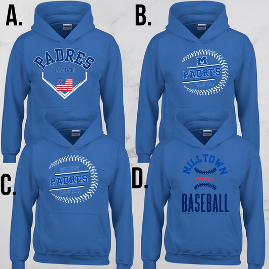 MP 01 -PADRES - Adult & Youth Unisex Cotton Fleece Hooded Sweatshirt - Royal Blue