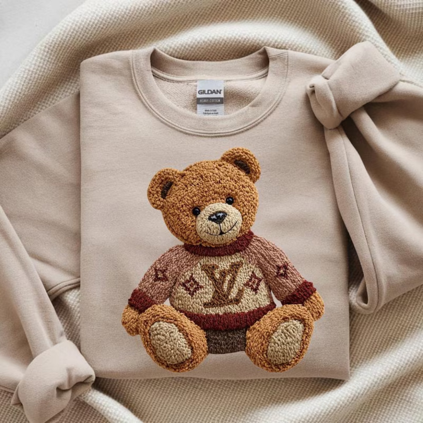 042 - Inspired By LV fuzzy Designs - Bear - Tee-shirt - Crewneck or Hooded Sweatshirt