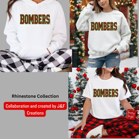 BGB 024 -HOLIDAY - Rhinestone - bombers script (red/green) -HOODED Fleece Sweatshirt (handmade by J&F creations) (Copy)