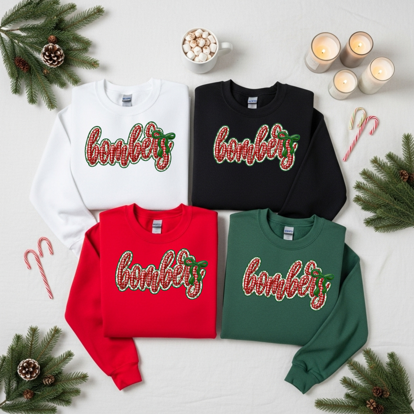 BGB 007 -BOMBERS - Red Christmas plaid - Tee- Shirt - Crewneck Sweatshirt or Hooded Sweatshirt