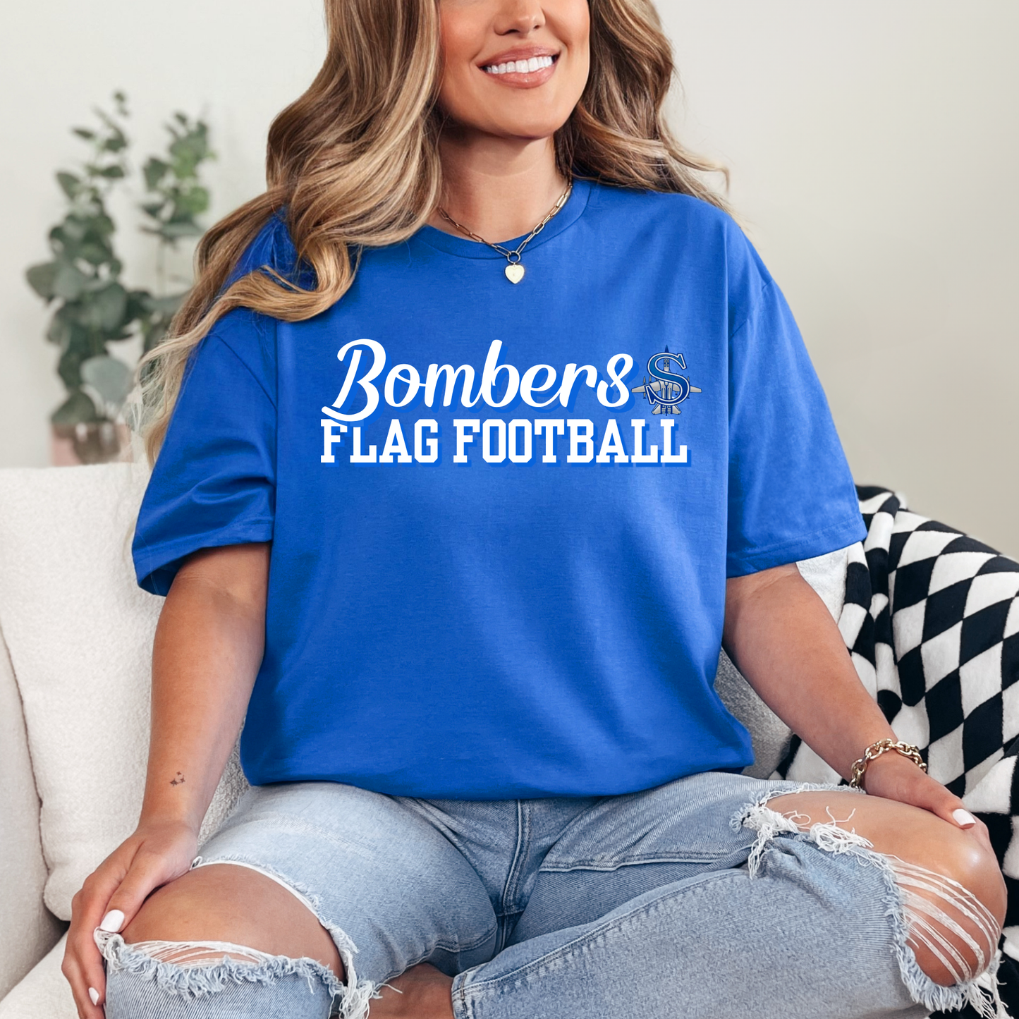 Flag - Bombers Flag Football (SCRIPT)- Crewneck Sweatshirt or Hooded Sweatshirt or Tee Shirt