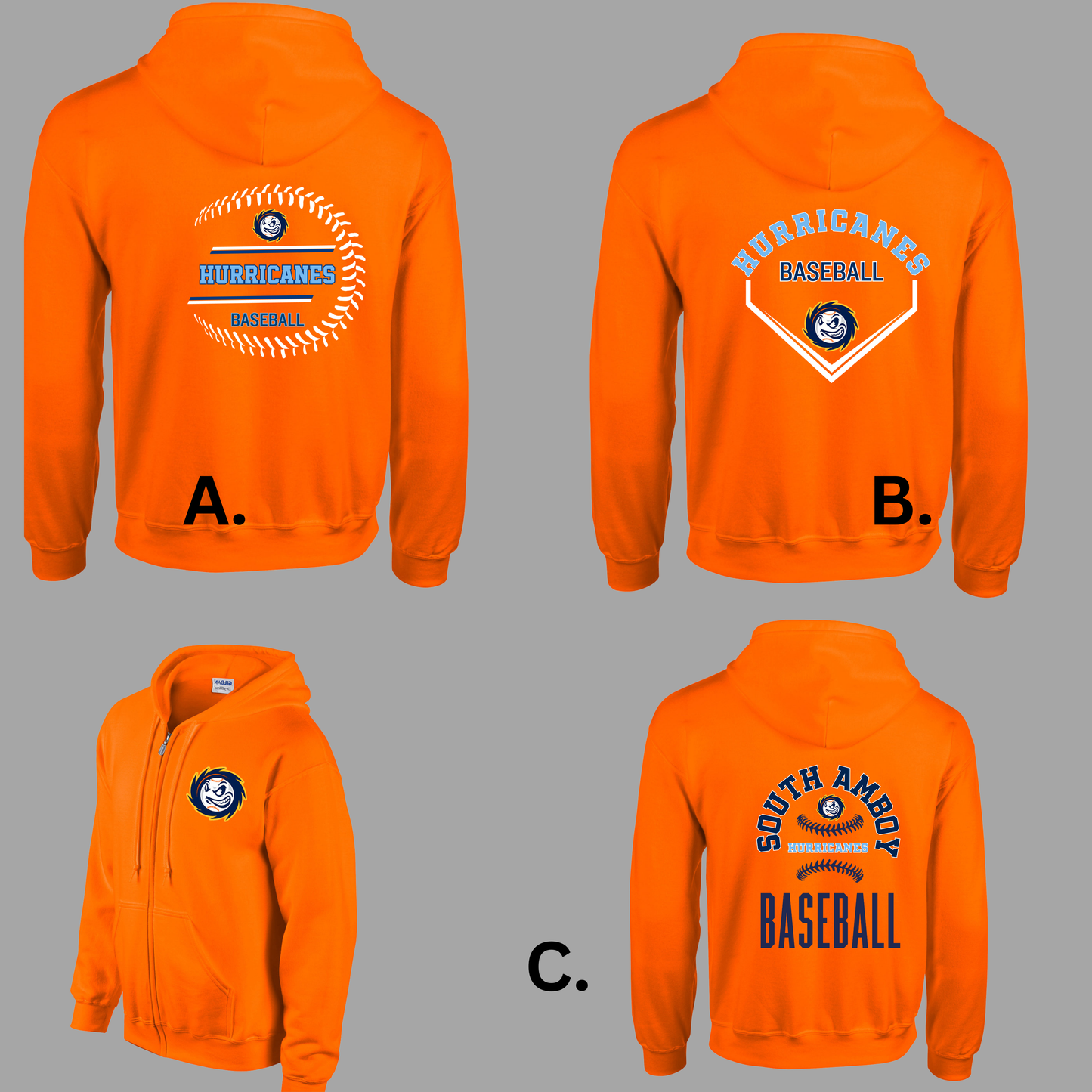 Hurricanes 012 - Full Zip Up Hooded Sweatshirt (logo on front and back)