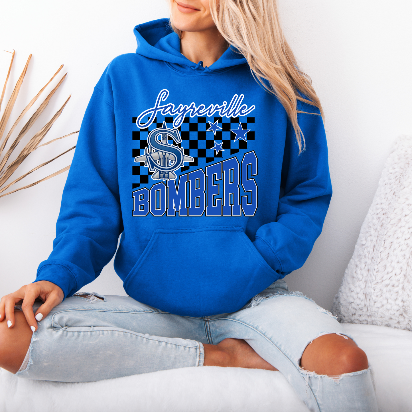 Volleyball 027 -BOMBERS - Checkered -Fleece Hooded Sweatshirt