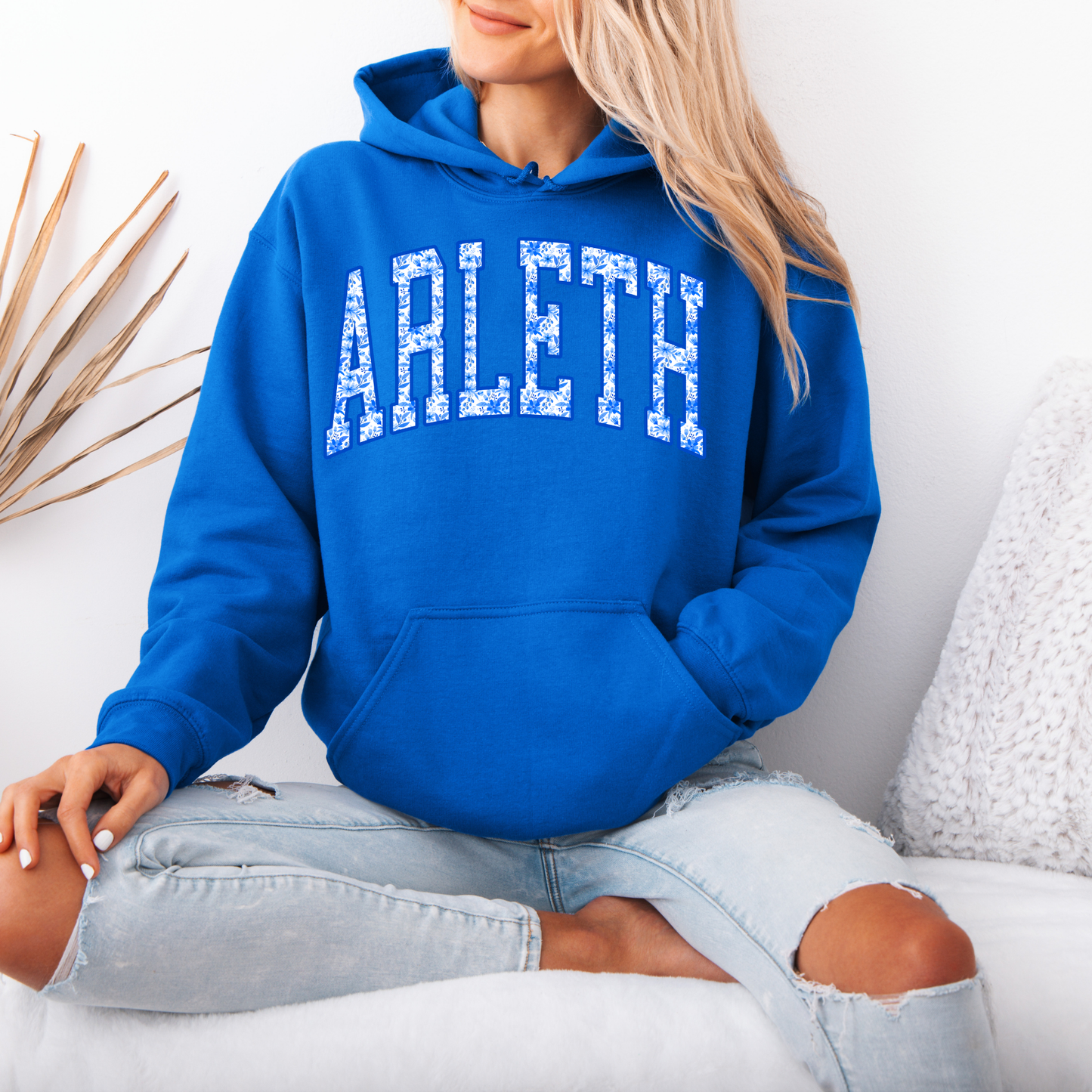 Arleth - 008 - Blue and White Floral Print - HOODED SWEATSHIRT