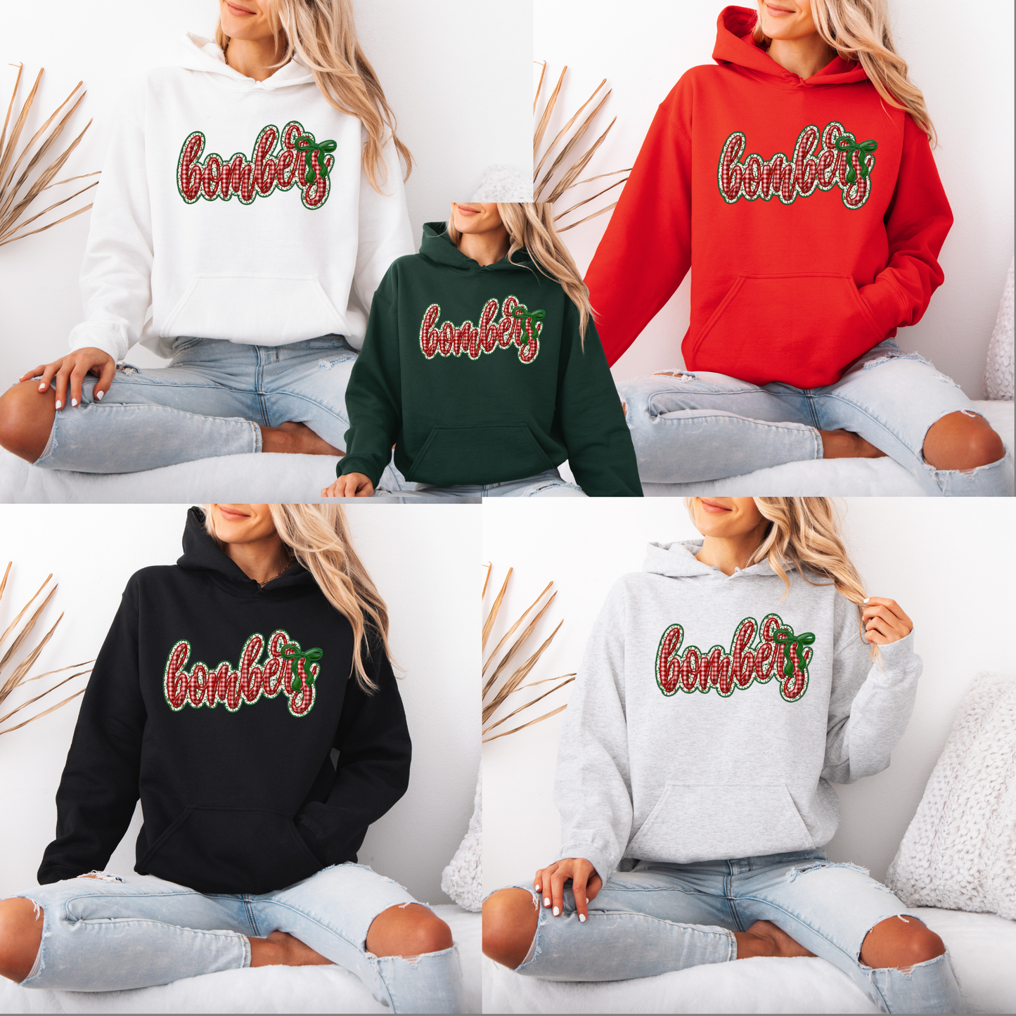 BGB 007 -BOMBERS - Red Christmas plaid - Tee- Shirt - Crewneck Sweatshirt or Hooded Sweatshirt
