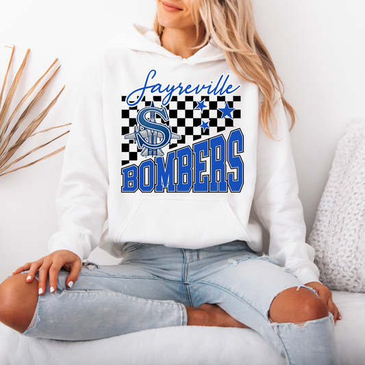 Volleyball 027 -BOMBERS - Checkered -Fleece Hooded Sweatshirt