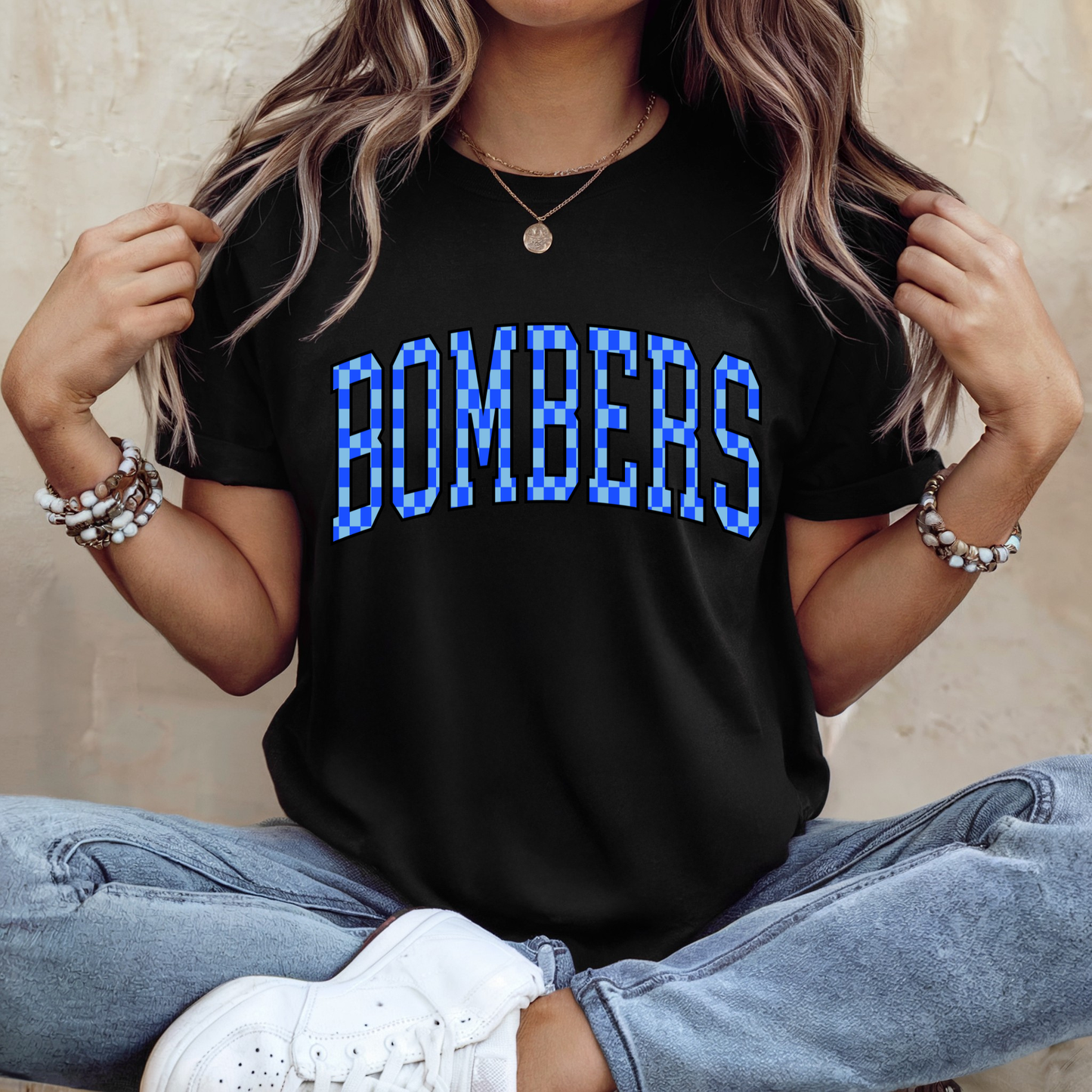 Softball 031 - Bombers Royal Blue Checkered - Crewneck Sweatshirt or Hooded Sweatshirt or Tee Shirt