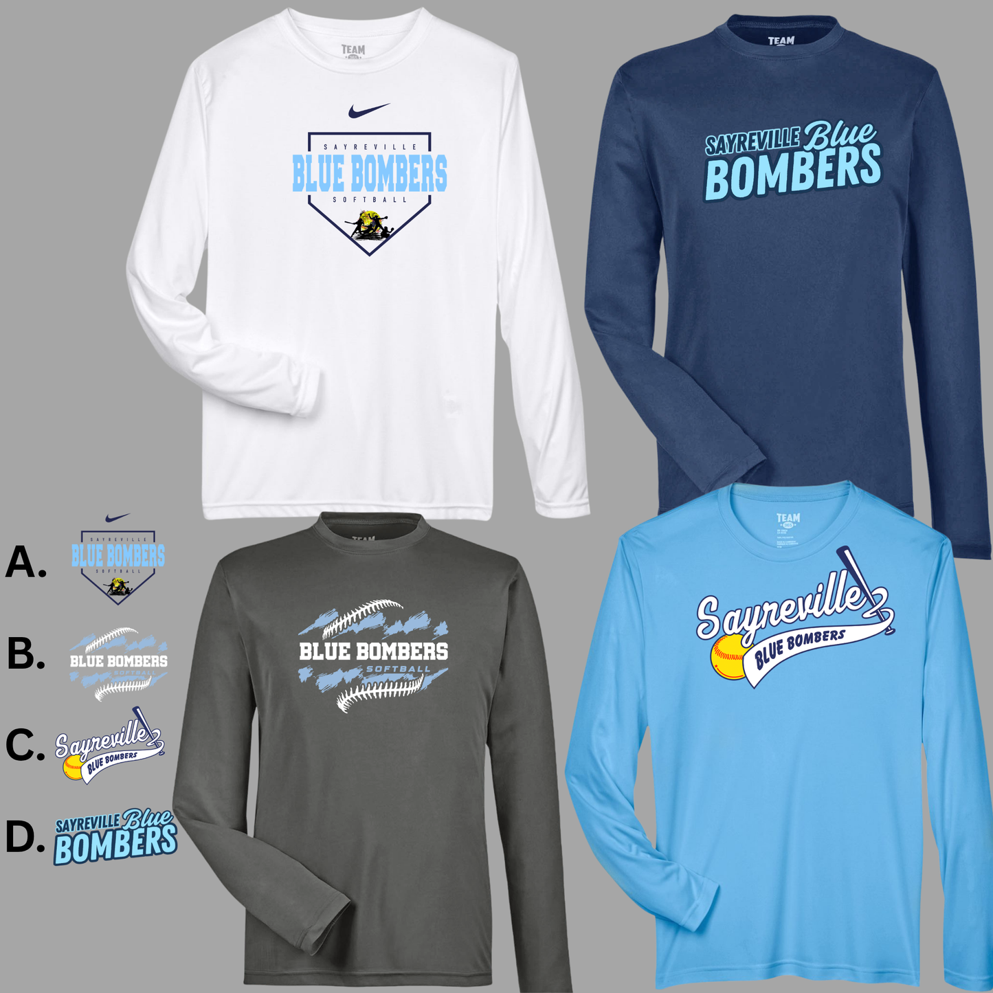 Blue Bombers - Team 365 Performance Long Sleeve Shirt (set 2)
