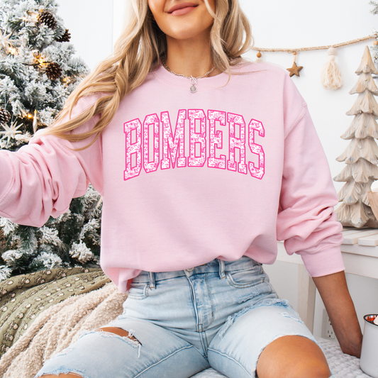 Volleyball 026 -BOMBERS PINK FLORAL - Fleece Crewneck Sweatshirt