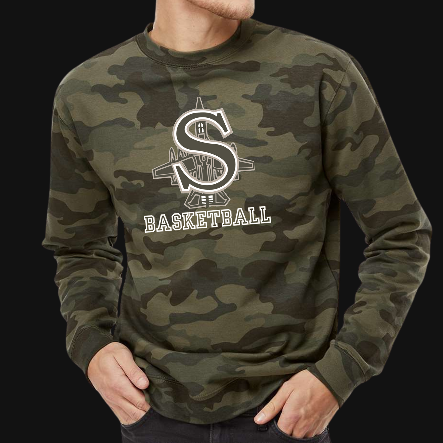 BBB - 005 - Army Green S Basketball design - Camo Collection - Tee-Shirt, Crewneck Sweatshirt or Hooded Sweatshirt
