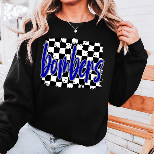 Soccer 025 -BOMBERS Script Checkered- Fleece Crewneck Sweatshirt