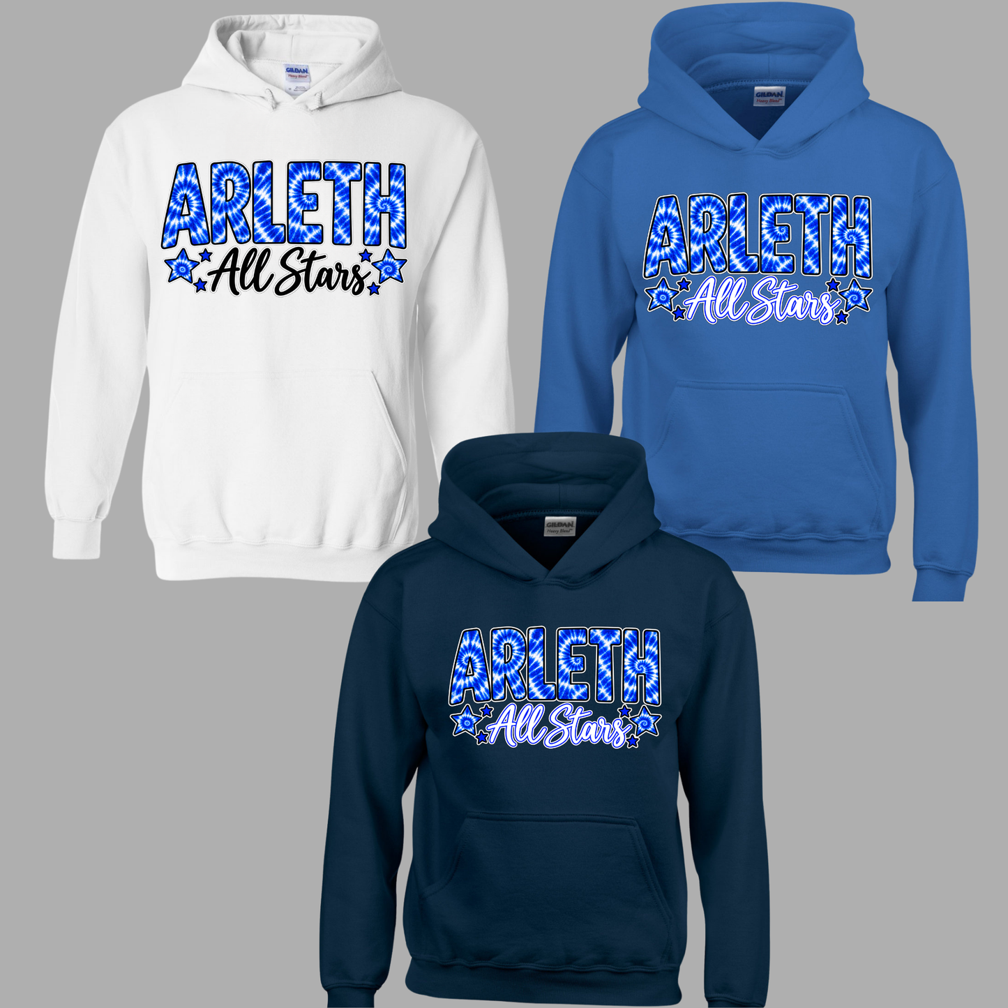 Arleth 004 - ARLETH All Stars tie dye design - Tee Shirt, Crew neck Sweatshirt, or Hooded Sweatshirt