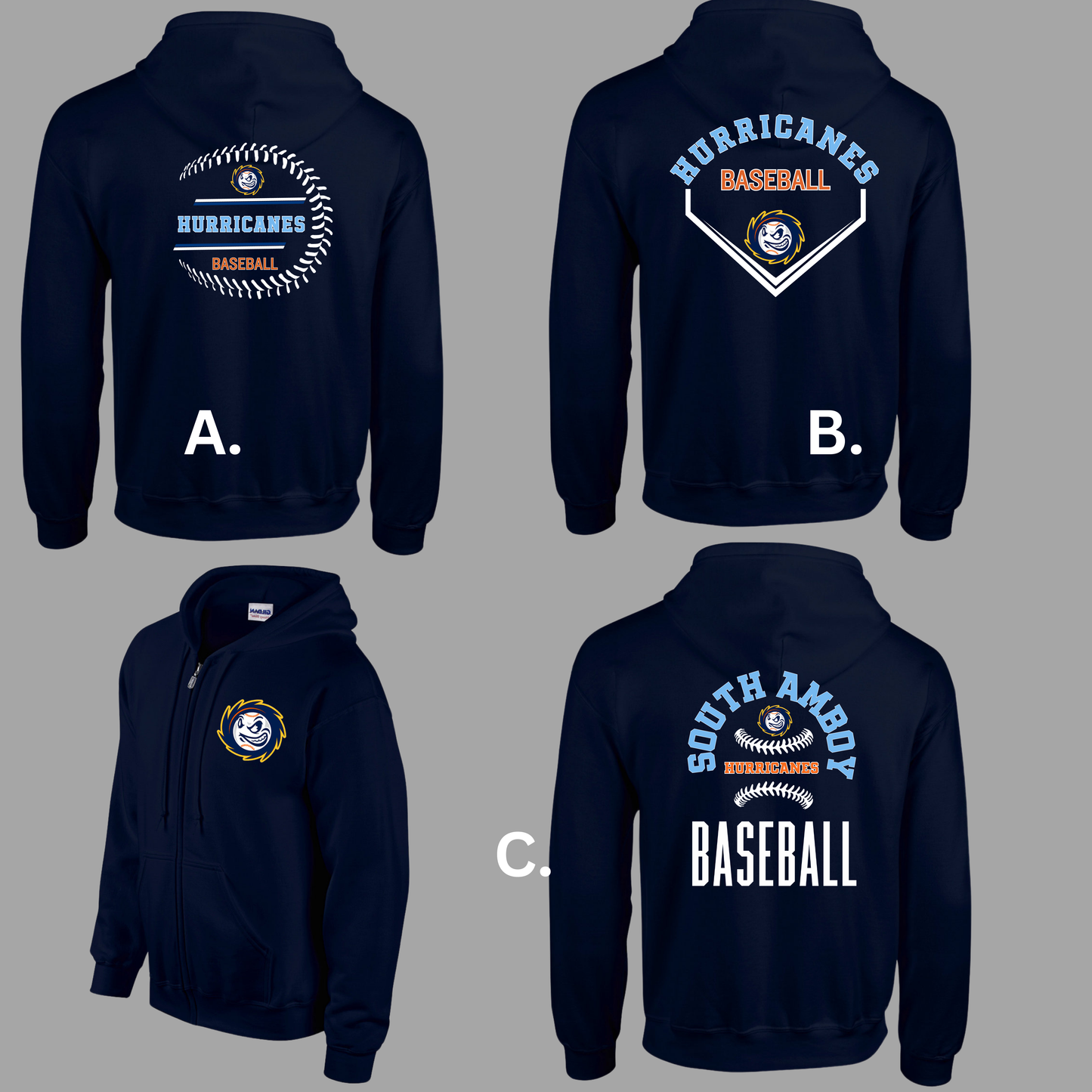 Hurricanes 012 - Full Zip Up Hooded Sweatshirt (logo on front and back)