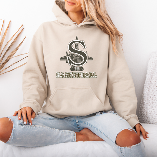 BBB - 006- Green S Basketball Logo- Sand Color Apparel - Tee-Shirt, Crewneck Sweatshirt or Hooded Sweatshirt