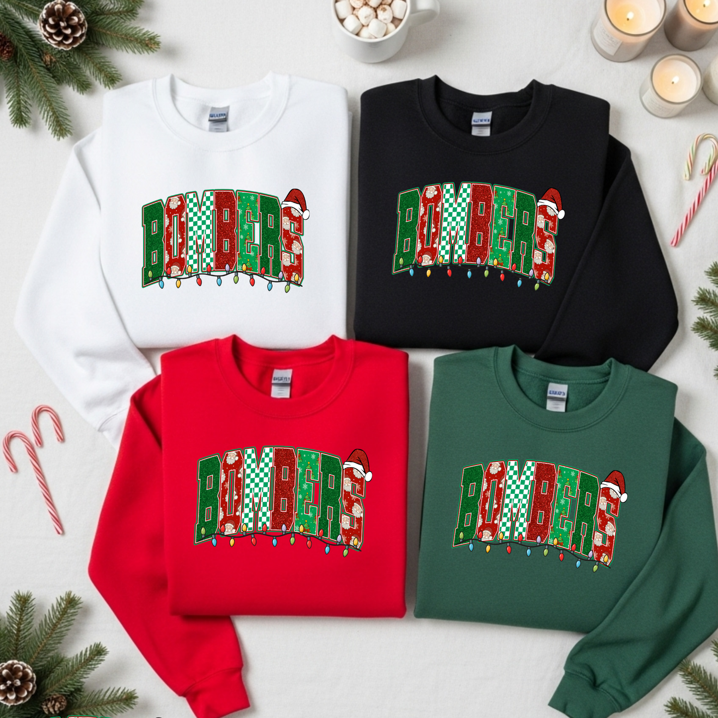 BGB 009 -BOMBERS with holiday lights- Tee- Shirt - Crewneck Sweatshirt or Hooded Sweatshirt