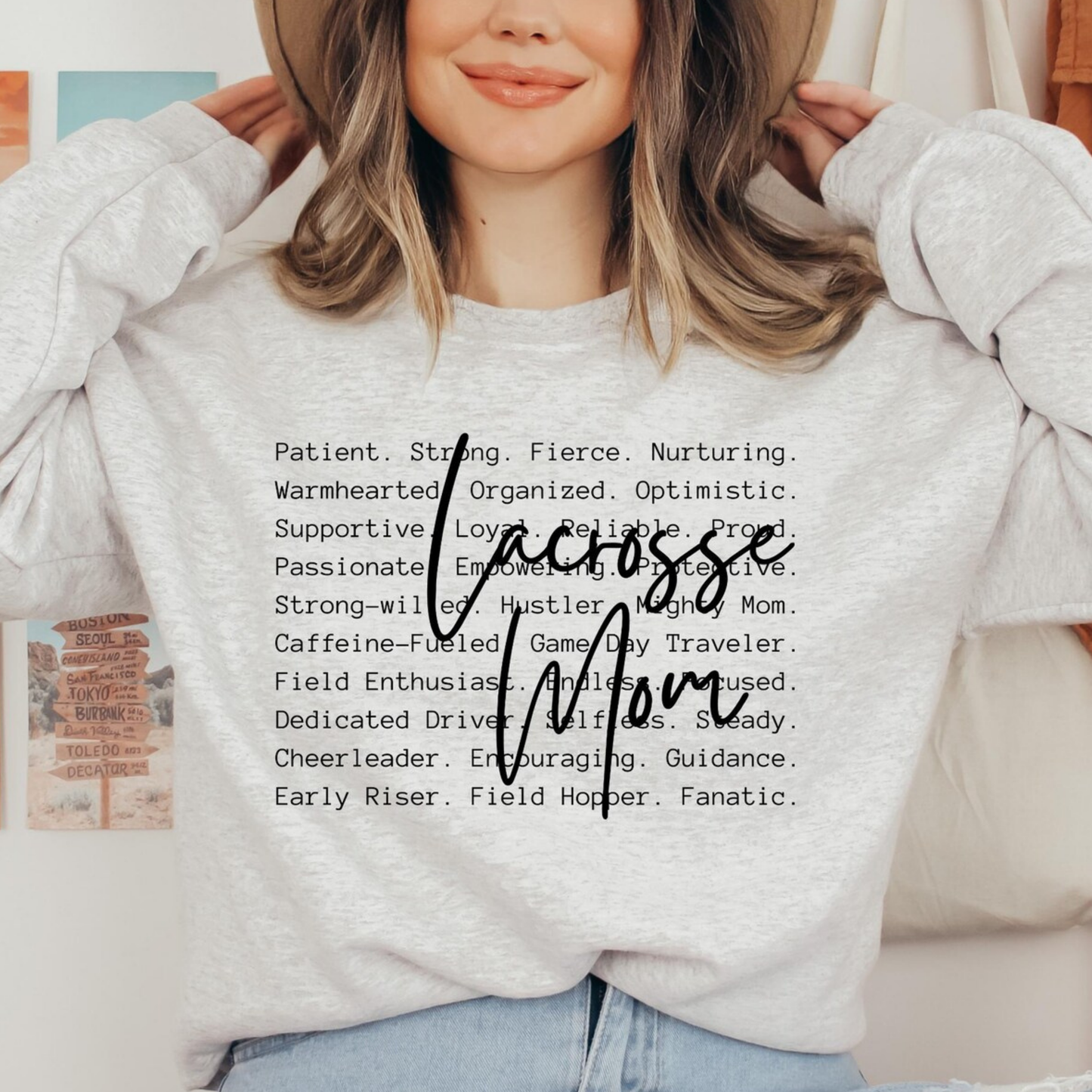 LAX 029 - Lacrosse Mom Designed Crewneck Sweatshirt - Cotton/Fleece Blend - ASH GRAY