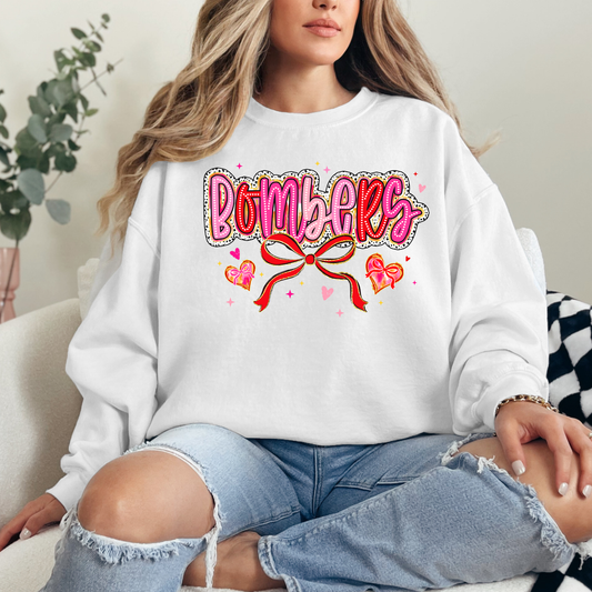 BGB 029 - BOMBERS with bow and 2 hearts- Crewneck Sweatshirt or Hooded Sweatshirt or Tee Shirt