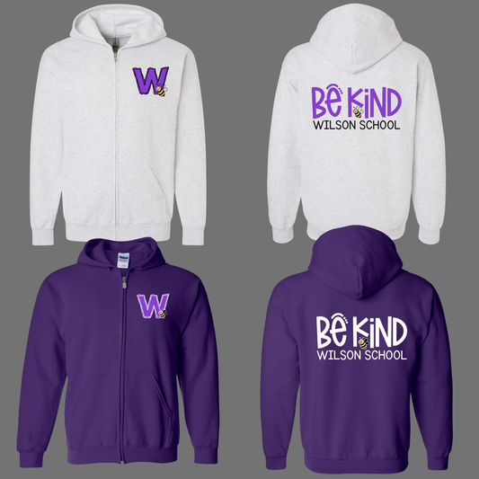 Wilson 008 - Full Zip Up Hooded Sweatshirt - Bee Kind Wilson School