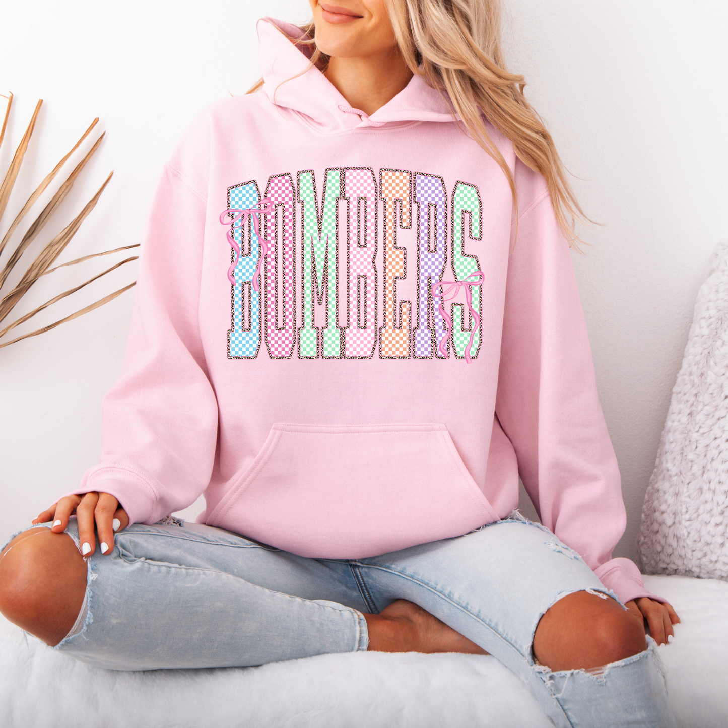 Softball 027- Bombers Easter Vibe- (checkered & cheetah) Crewneck Sweatshirt or Hooded Sweatshirt or Tee Shirt