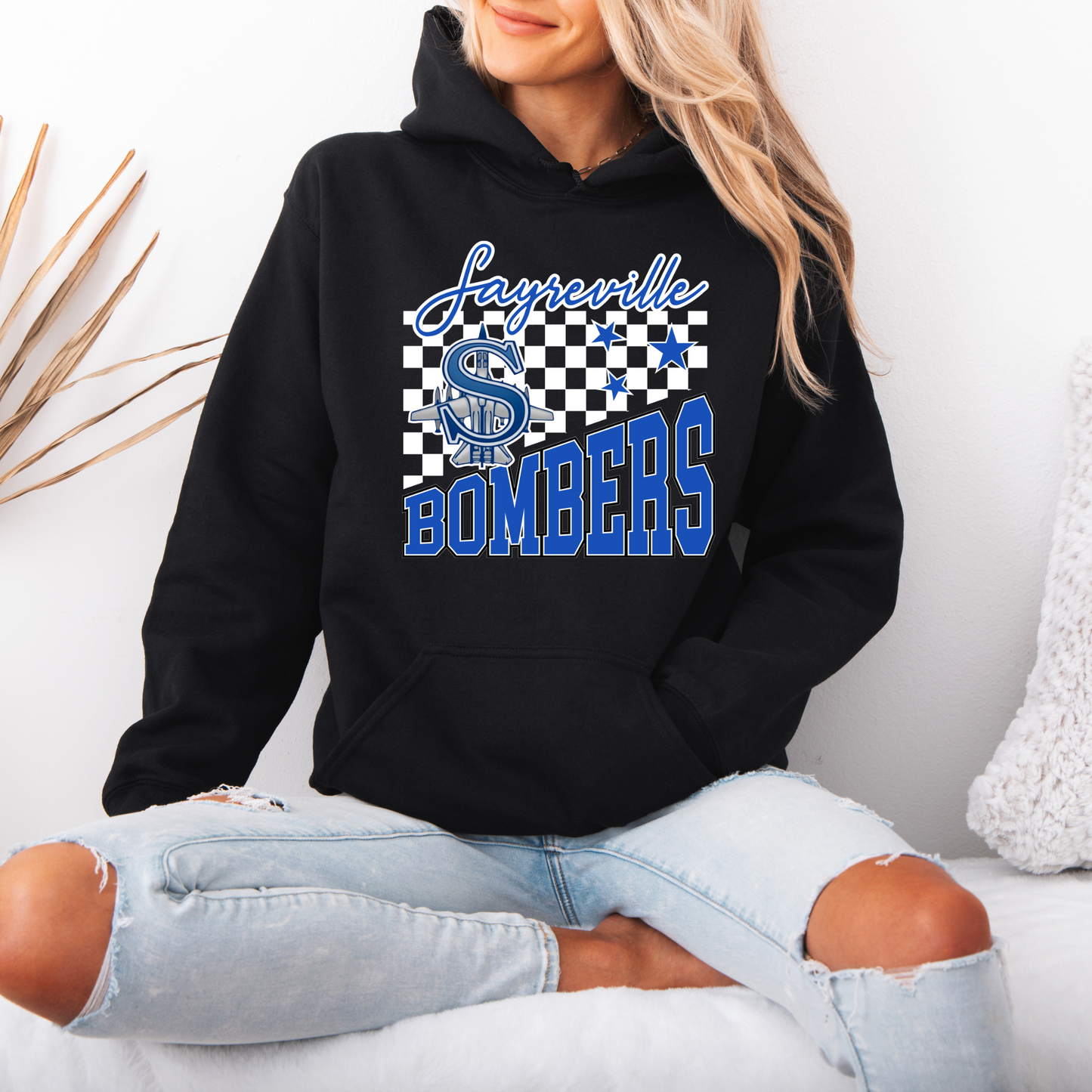 Volleyball 027 -BOMBERS - Checkered -Fleece Hooded Sweatshirt