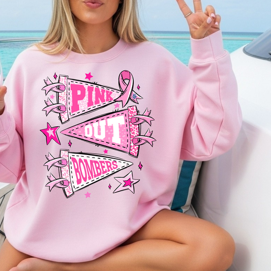 Soccer 019-PINK OUT BOMBERS FLAG BANNER- Fleece Crewneck Sweatshirt