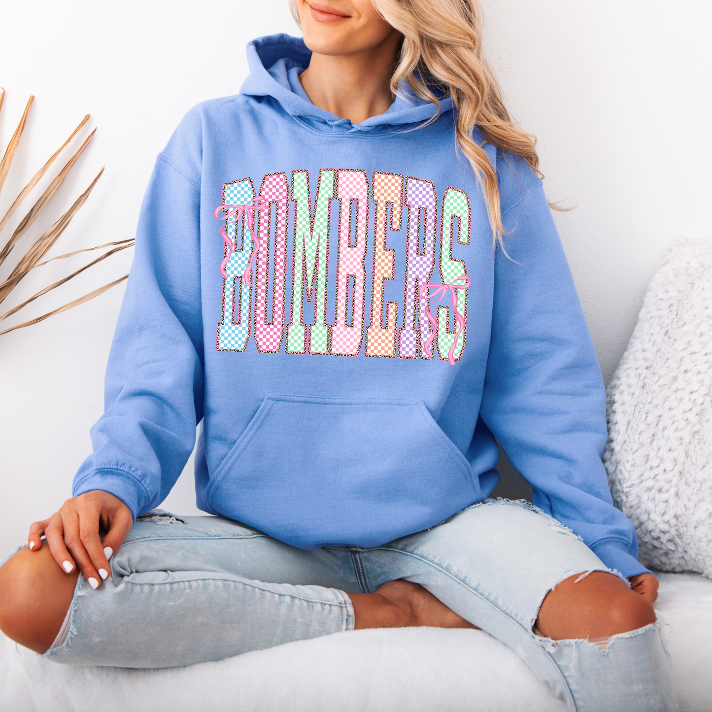Softball 027- Bombers Easter Vibe- (checkered & cheetah) Crewneck Sweatshirt or Hooded Sweatshirt or Tee Shirt