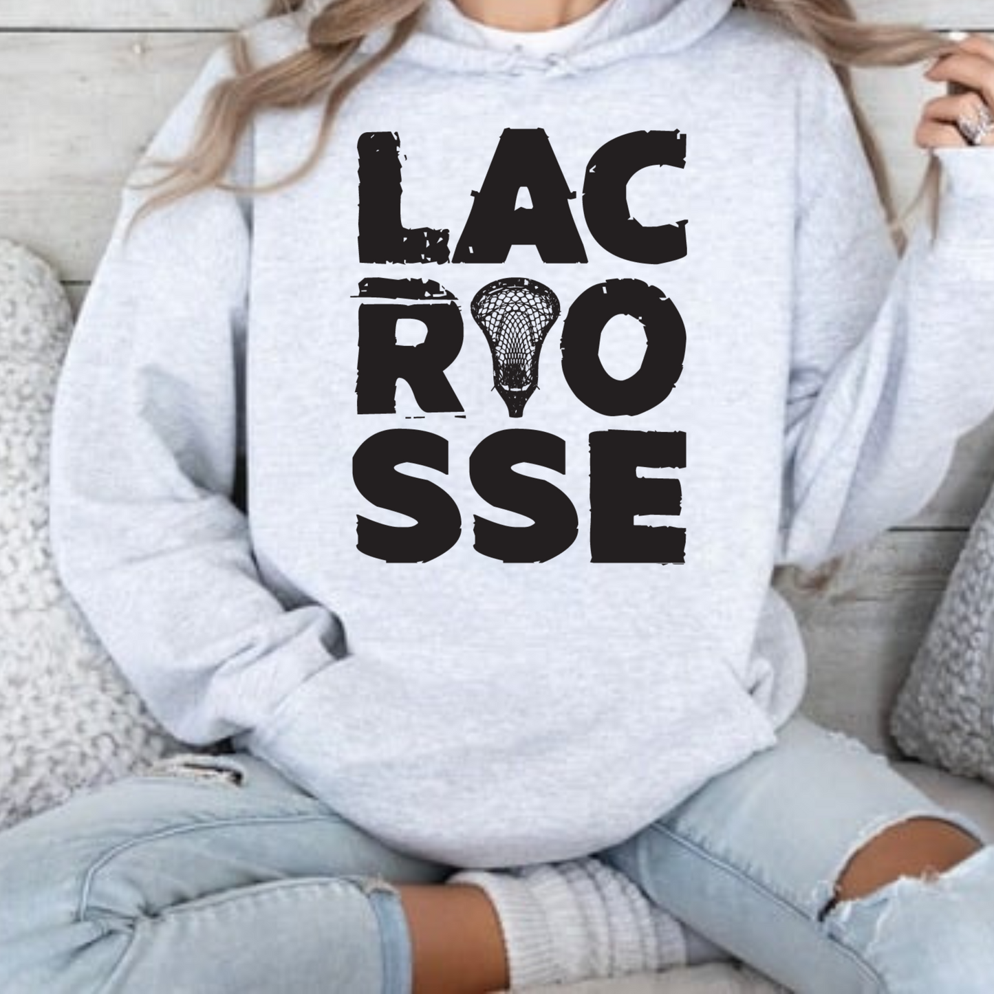 LAX 028 - Lacrosse Design- Hooded Sweatshirt - Cotton/Fleece Blend - ASH GRAY