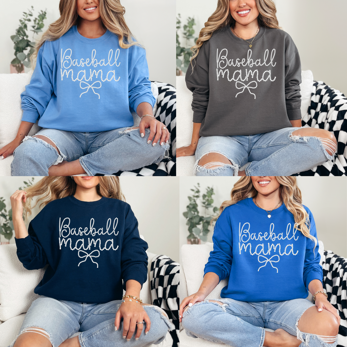 Baseball Mother's Day Collection - Baseball Mama Pearls - (Tee- Shirt - Crewneck Sweatshirt or Hooded Sweatshirt)