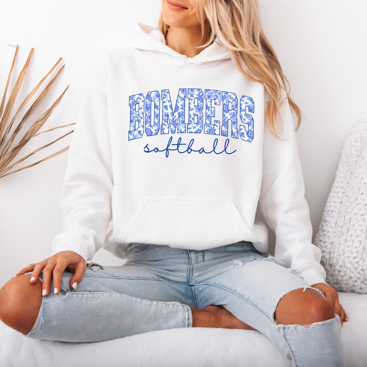 Softball 032 - Bombers Floral Softball- Crewneck Sweatshirt or Hooded Sweatshirt or Tee Shirt