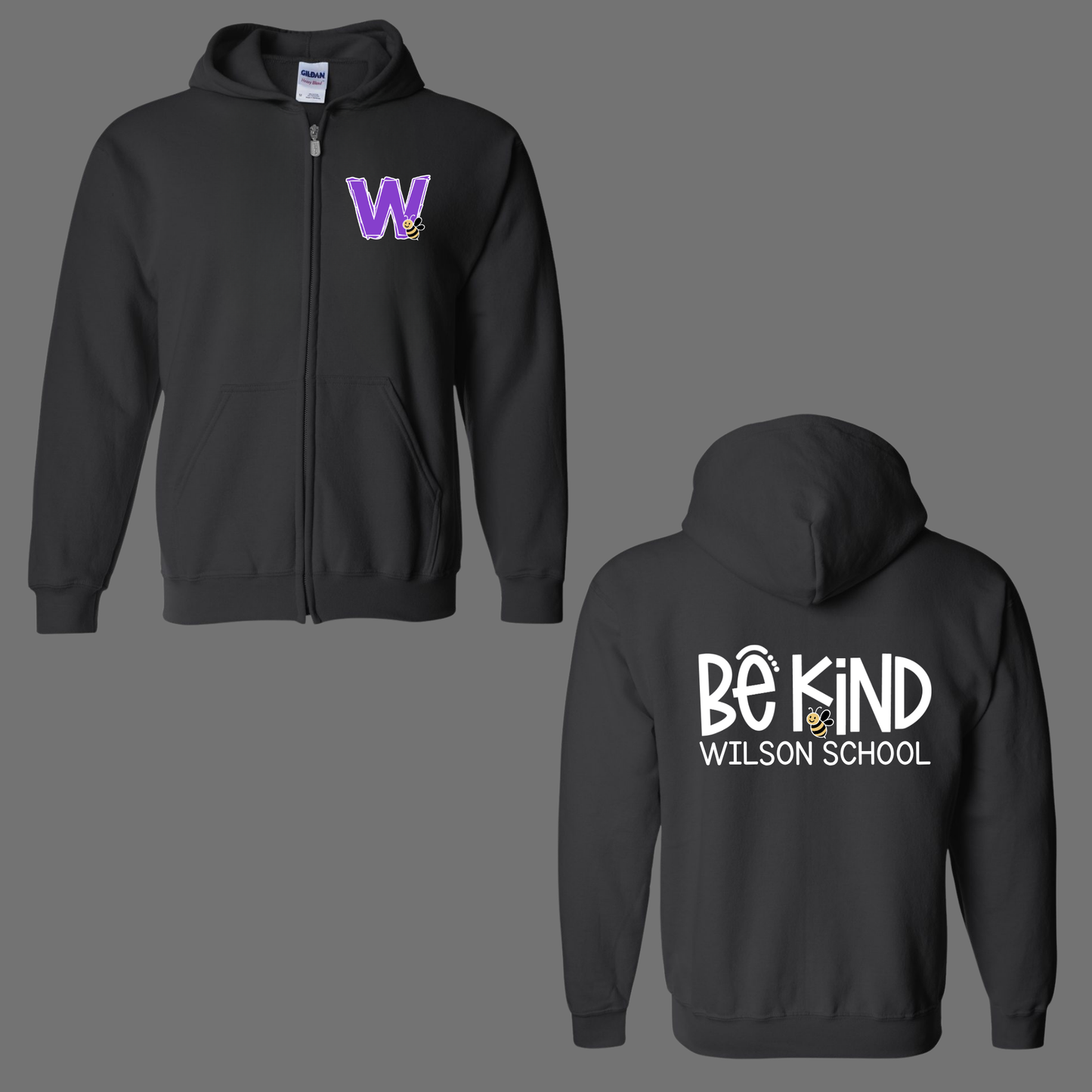 Wilson 008 - Full Zip Up Hooded Sweatshirt - Bee Kind Wilson School