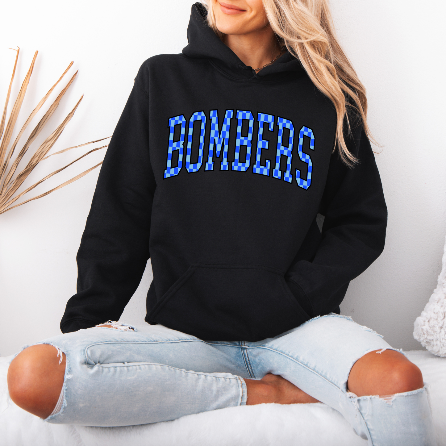 Softball 031 - Bombers Royal Blue Checkered - Crewneck Sweatshirt or Hooded Sweatshirt or Tee Shirt