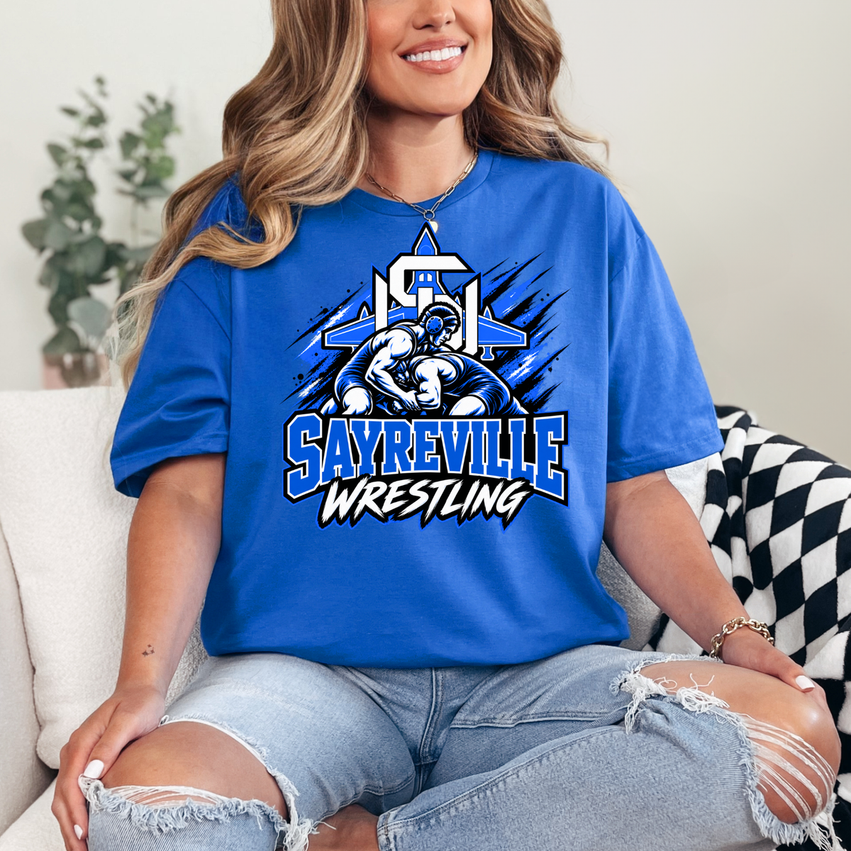Rec Wrestling 013 - Sayreville Wrestling (wrestlers design)- Tee Shirt, Crew neck Sweatshirt, or Hooded Sweatshirt