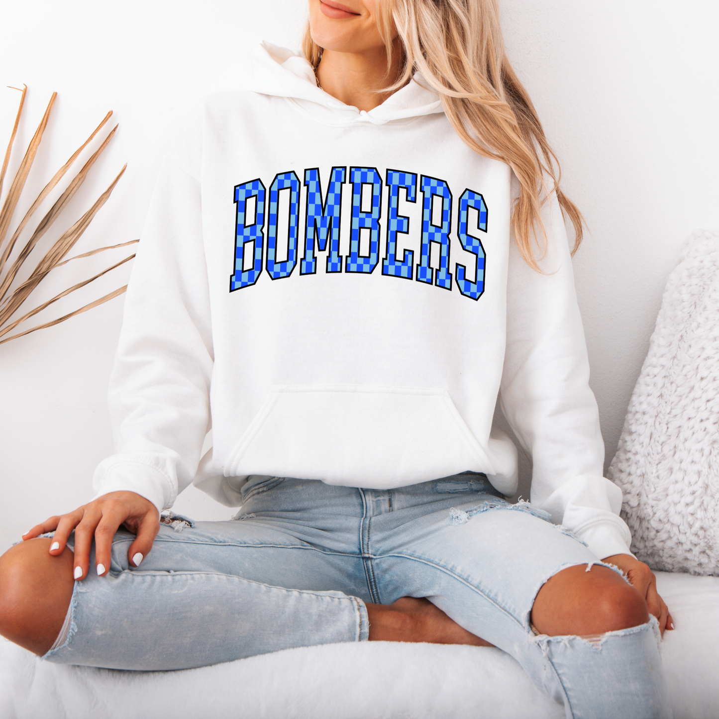 Softball 031 - Bombers Royal Blue Checkered - Crewneck Sweatshirt or Hooded Sweatshirt or Tee Shirt