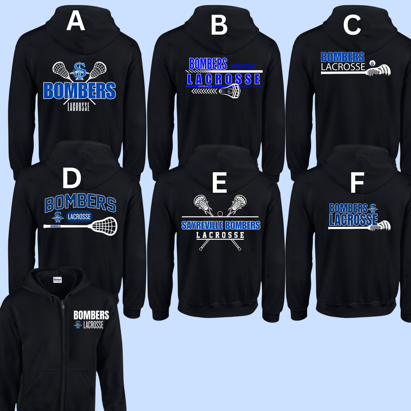 LAX 020 - Full Zip Up Hooded Sweatshirt (logo on front and back) Black or Royal Blue