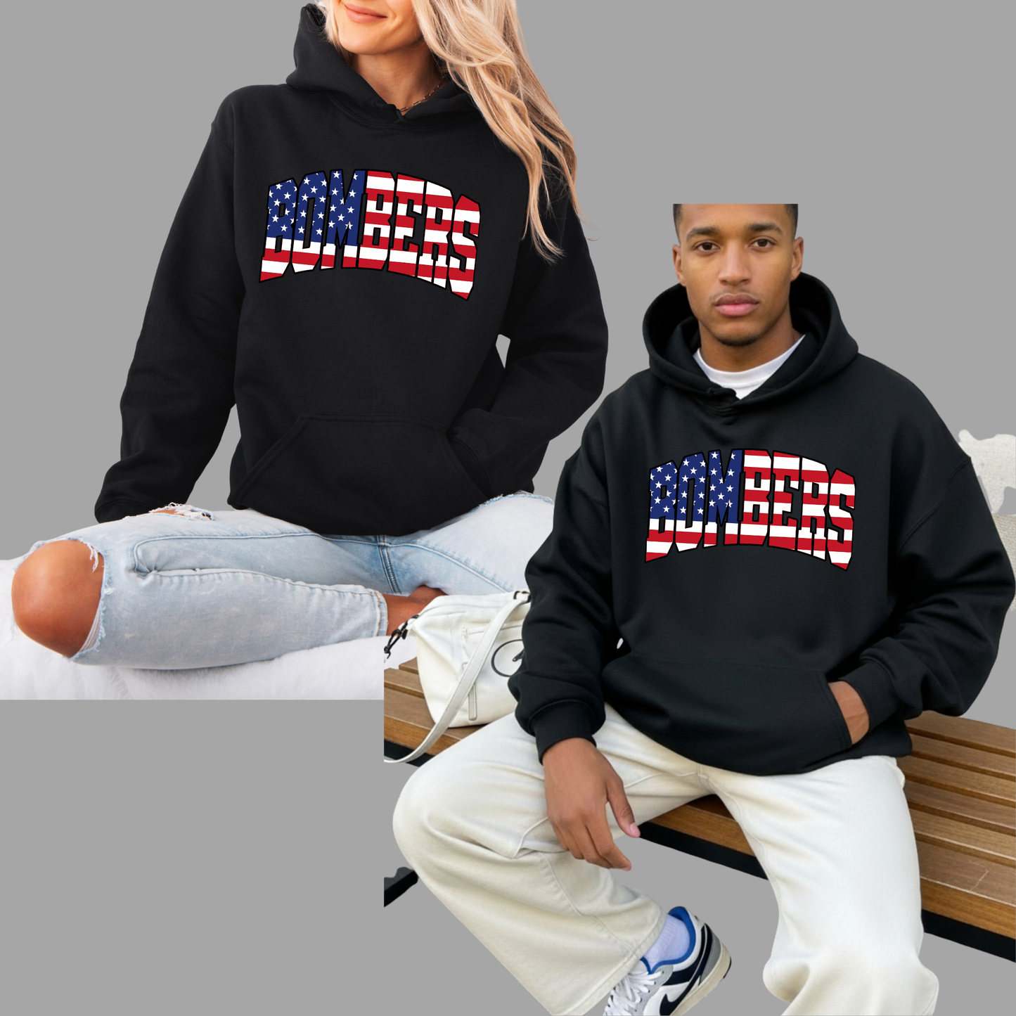 Wrestling 019- BOMBERS (Red/White/Blue) Design - Tee- Shirt - Crewneck Sweatshirt or Hooded Sweatshirt