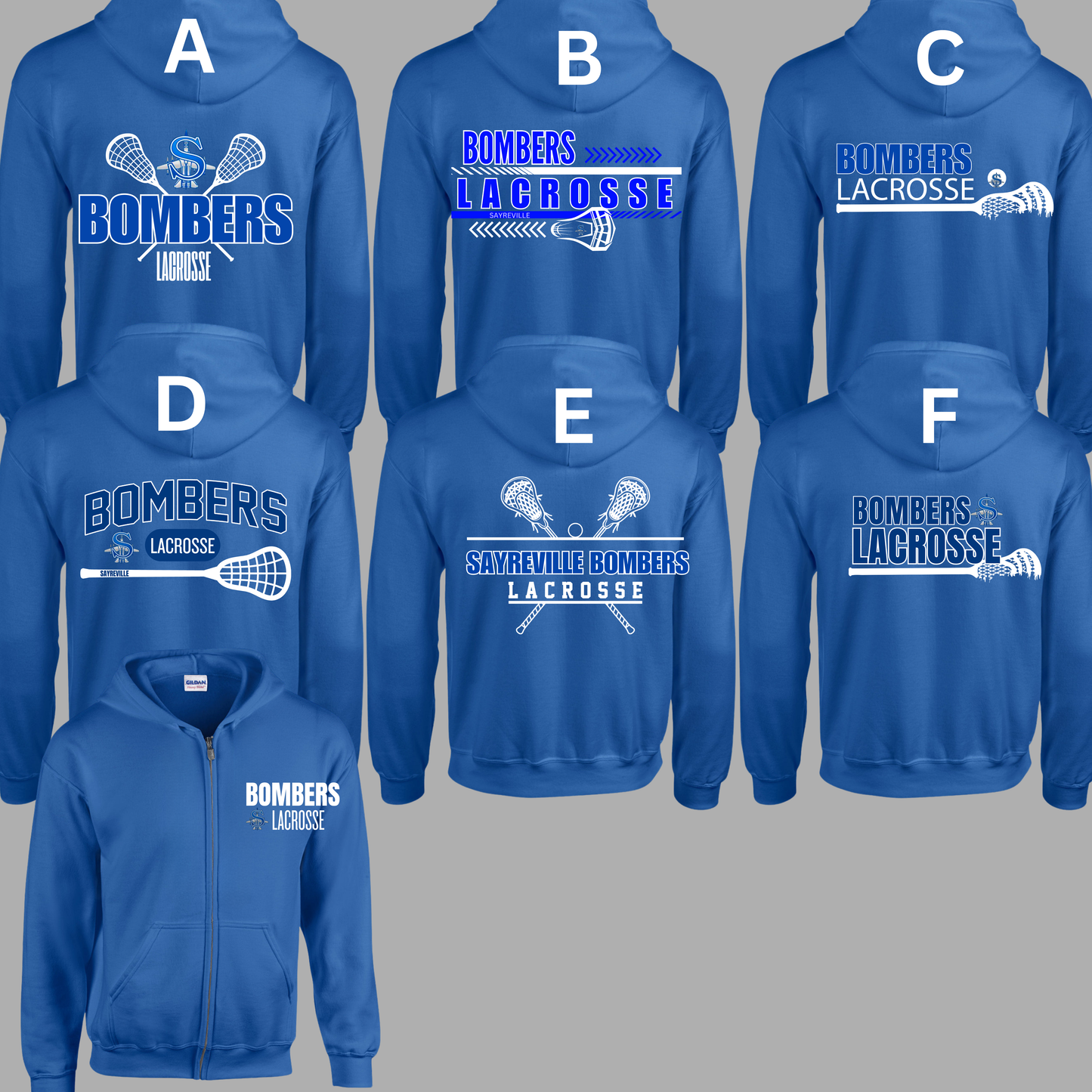 LAX 020 - Full Zip Up Hooded Sweatshirt (logo on front and back) Black or Royal Blue