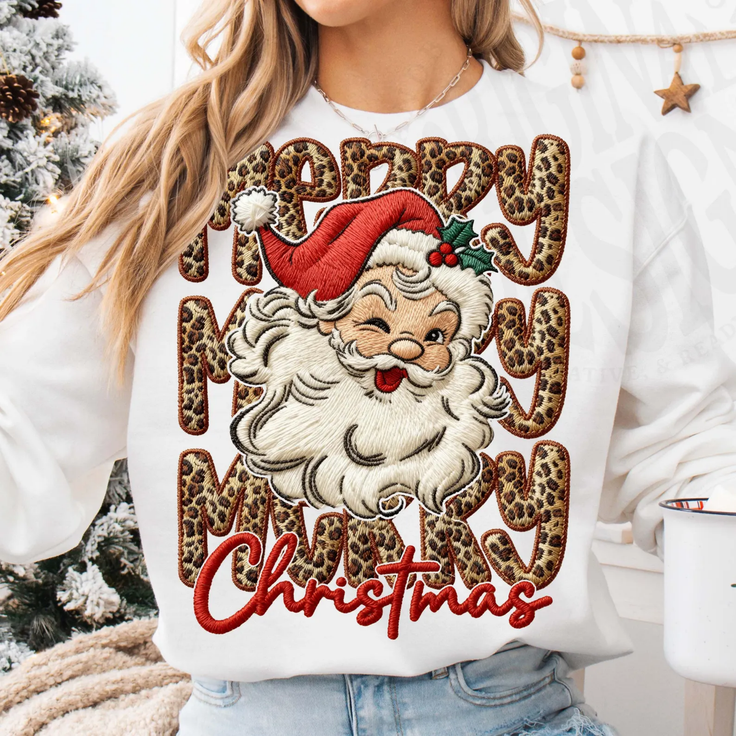 038 - Merry Christmas Santa Cheetah  - Tee-shirt - Crewneck or Hooded Sweatshirt
