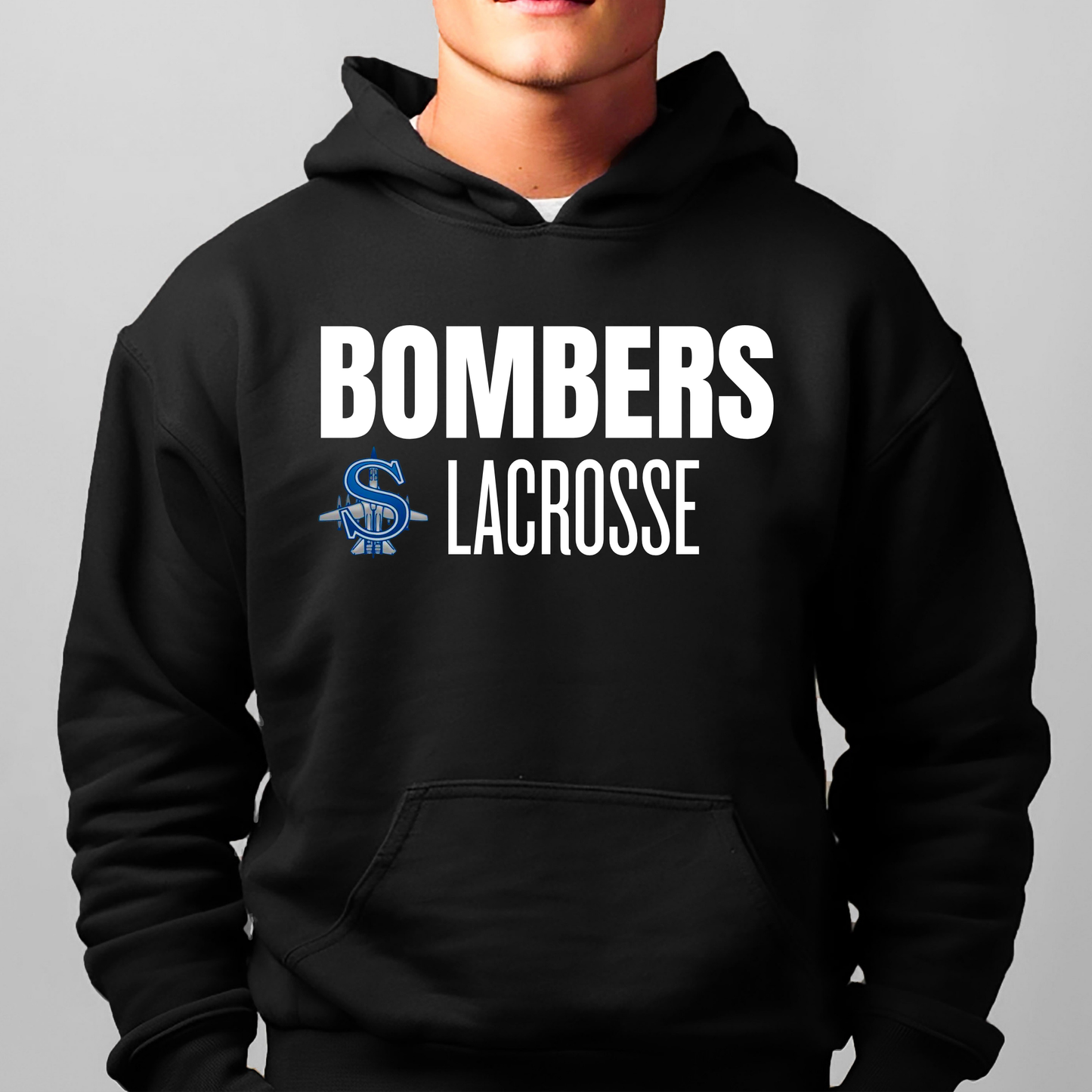 LAX- Bomber Lacrosse (white)- Crewneck Sweatshirt or Hooded Sweatshirt or Tee Shirt