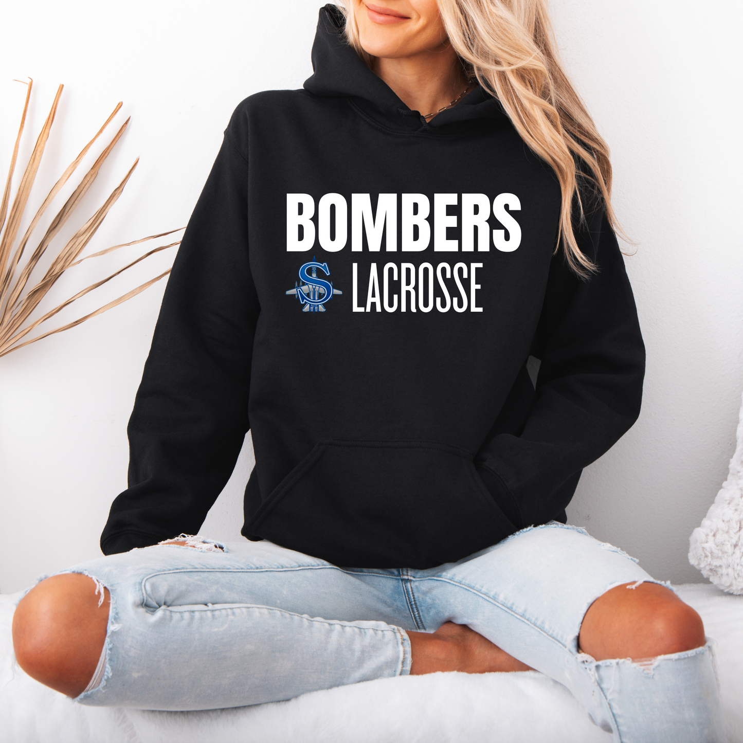 LAX- Bomber Lacrosse (white)- Crewneck Sweatshirt or Hooded Sweatshirt or Tee Shirt