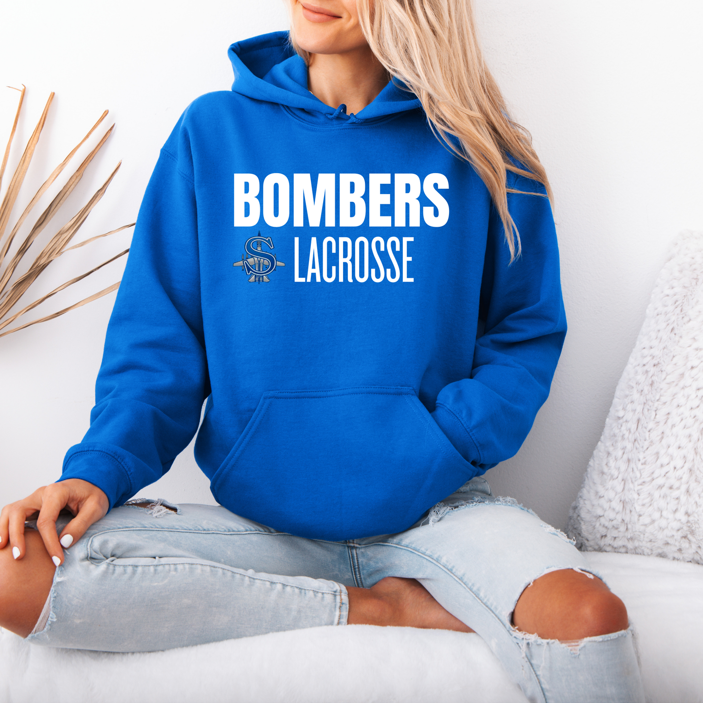 LAX- Bomber Lacrosse (white)- Crewneck Sweatshirt or Hooded Sweatshirt or Tee Shirt